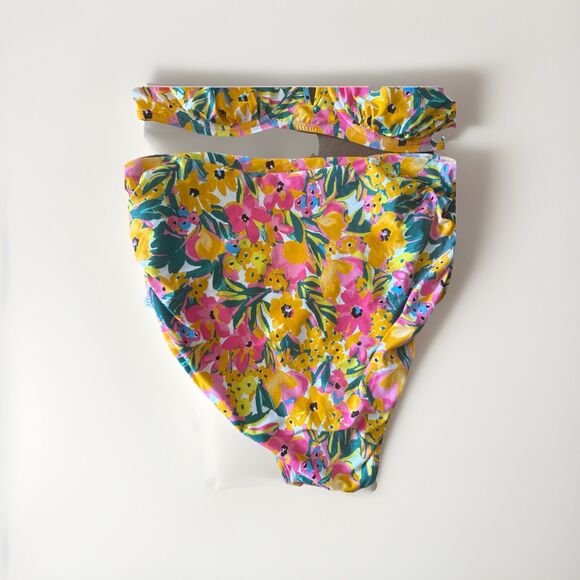 Anne Cole V-Wire Floral Bikini Top &  Convertible Bottom -Pink, Yellow, Green 2X - Picture 8 of 16